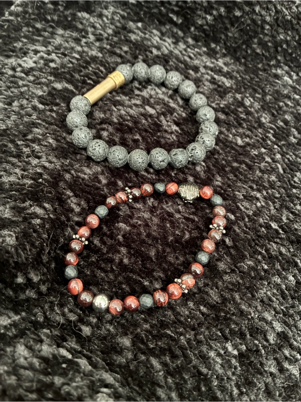 Beaded Double Bracelet Set - Black Lava & tigers eye meditation